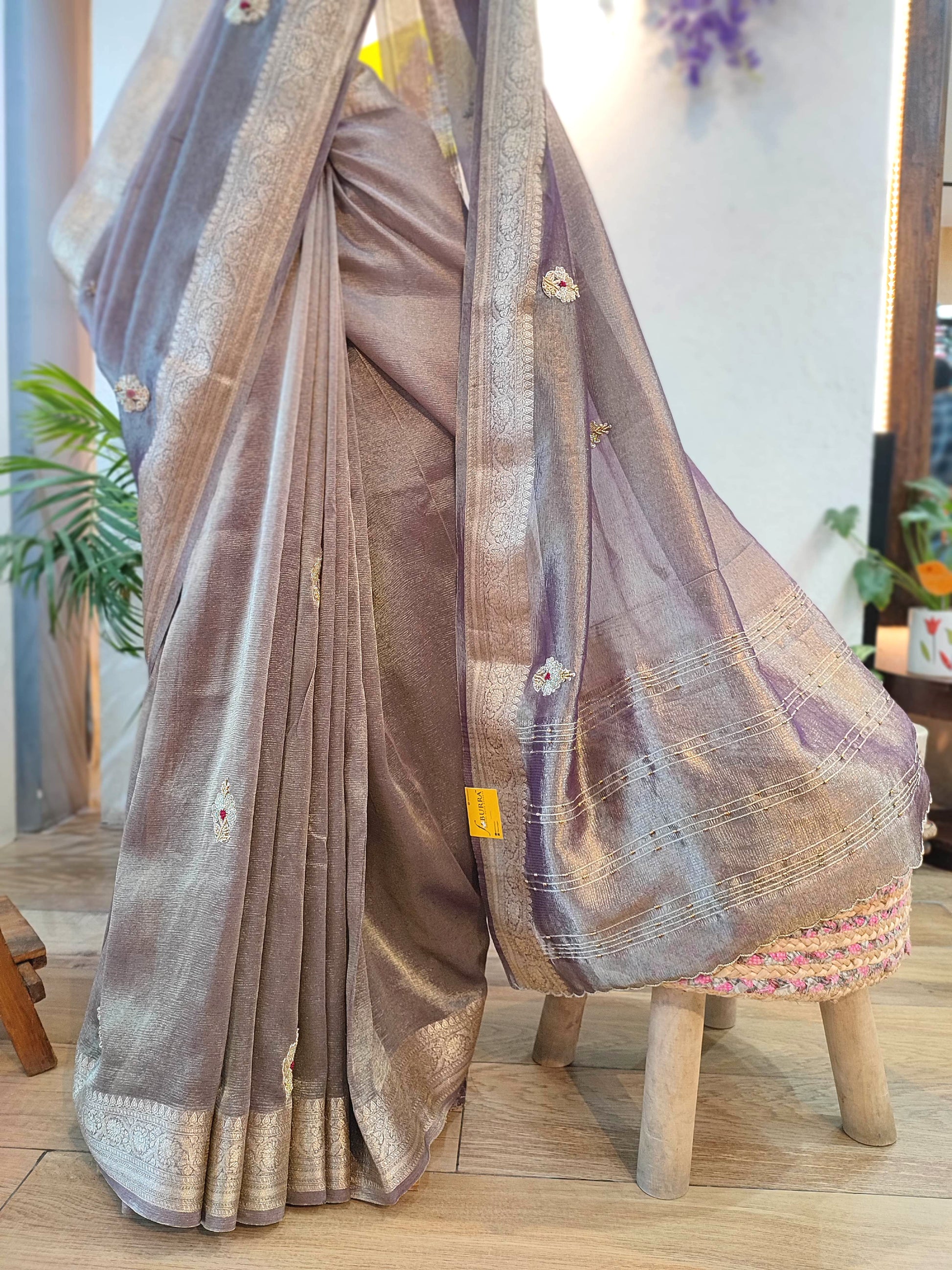 Shimmer Georgette Saree with Banarasi Weaving & Hand Embroidery Buy Now