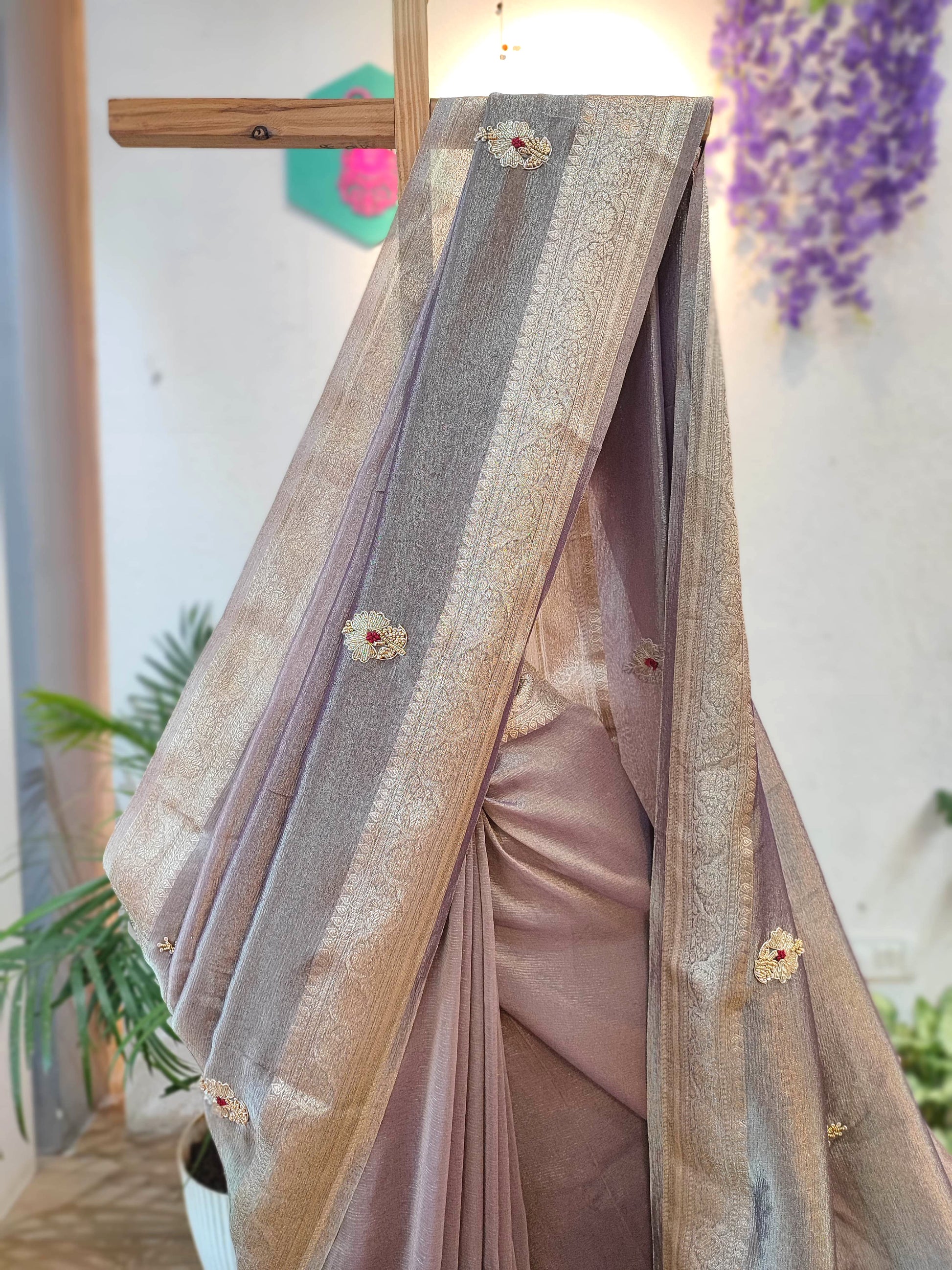 Shimmer Georgette Saree with Banarasi Weaving & Hand Embroidery Buy Now