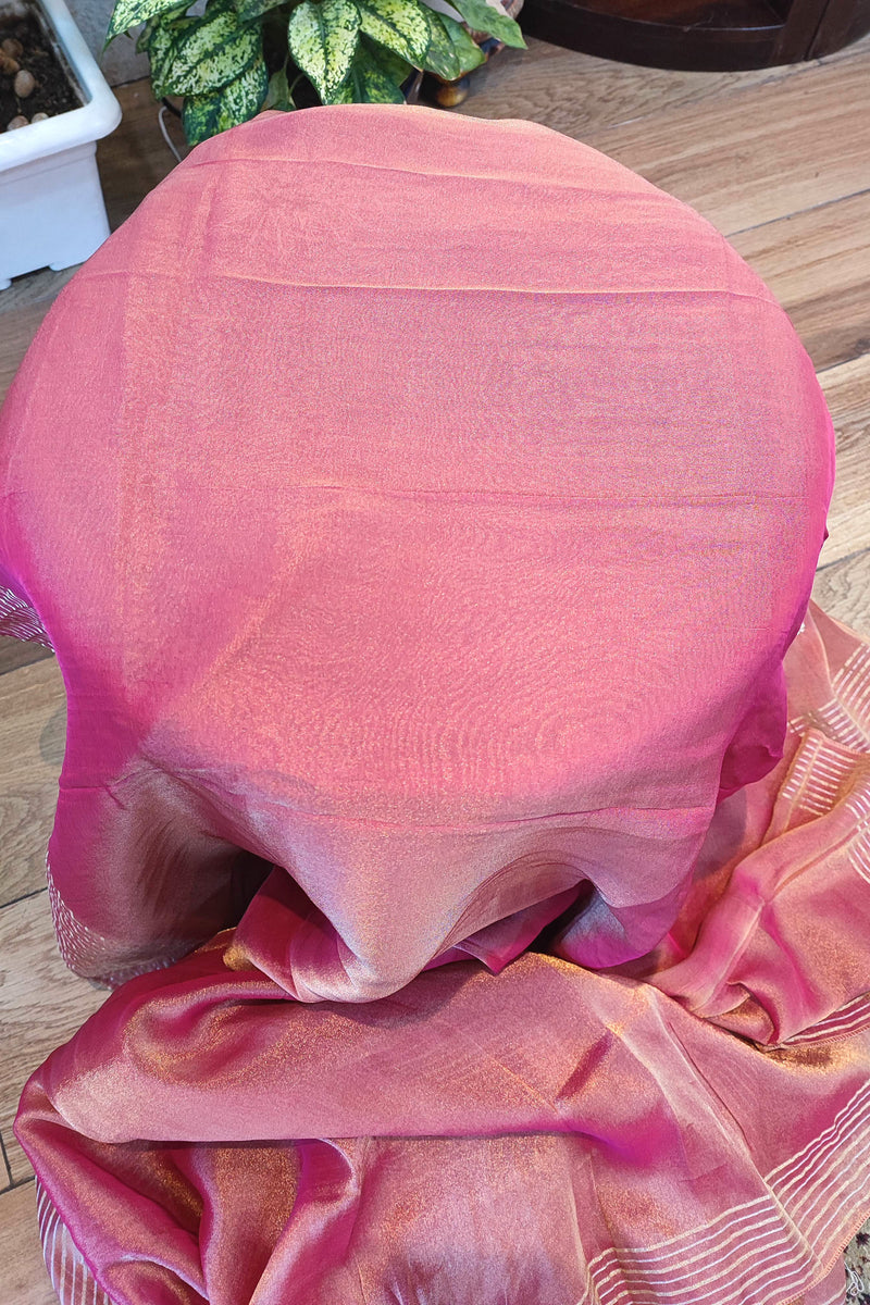 Shimmer Georgette Saree with Banarasi Weaving & Hand Embroidery Buy Now
