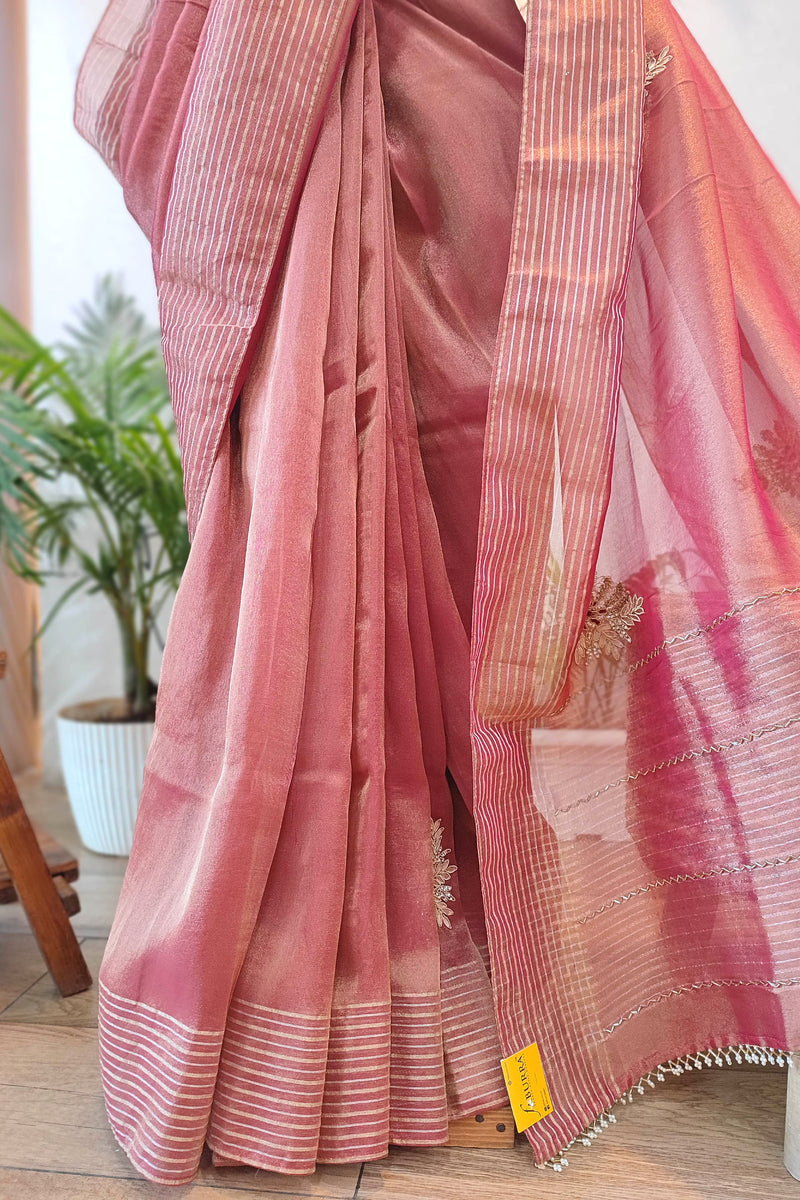 Shimmer Georgette Saree with Banarasi Weaving & Hand Embroidery Buy Now

