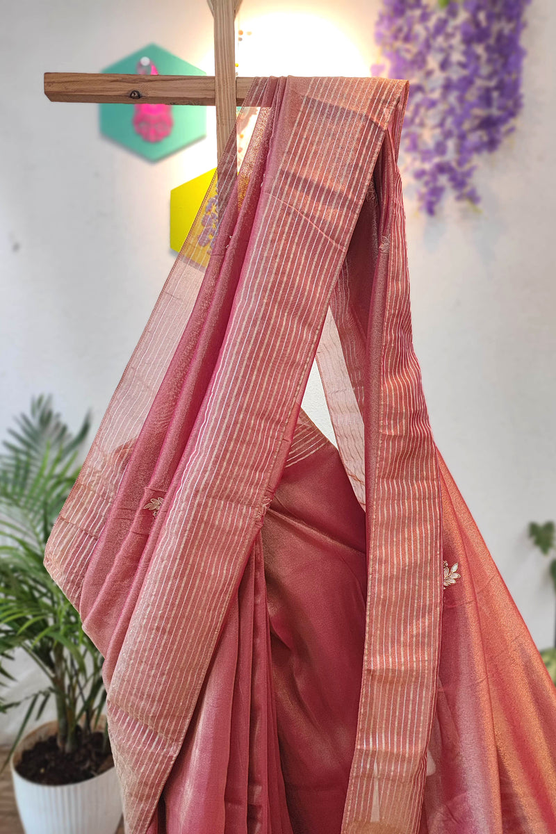 Shimmer Georgette Saree with Banarasi Weaving & Hand Embroidery Buy Now