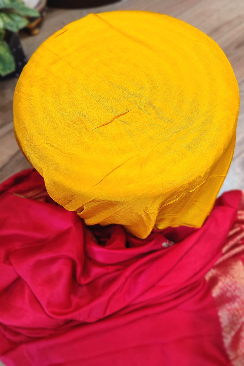 Red Crepe Silk Saree with Banarasi Weaving Border | Shop Festive Wear