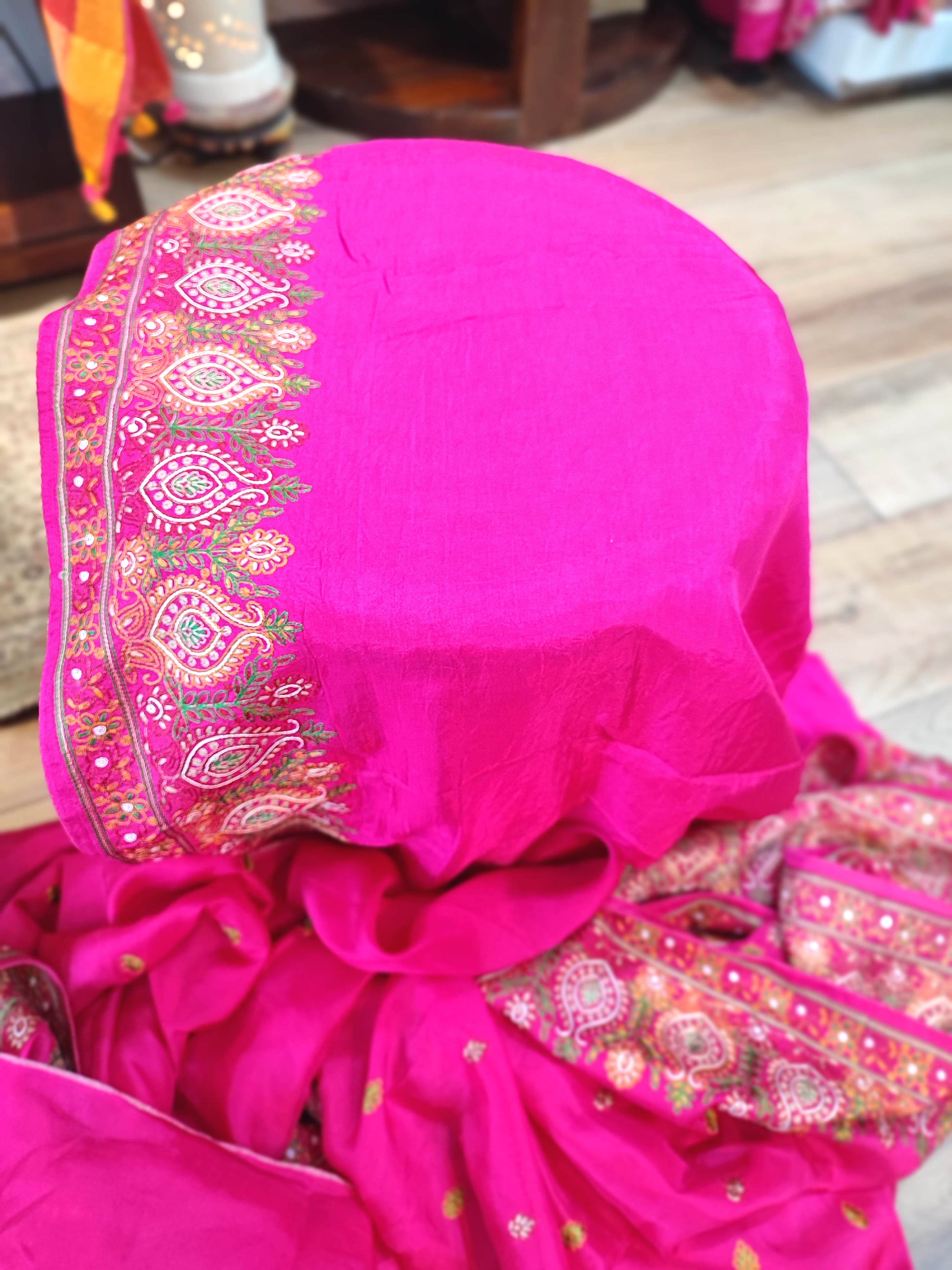 Pink Crepe Silk Saree with Banarasi Weaving Pallu & Border | Wedding Wear