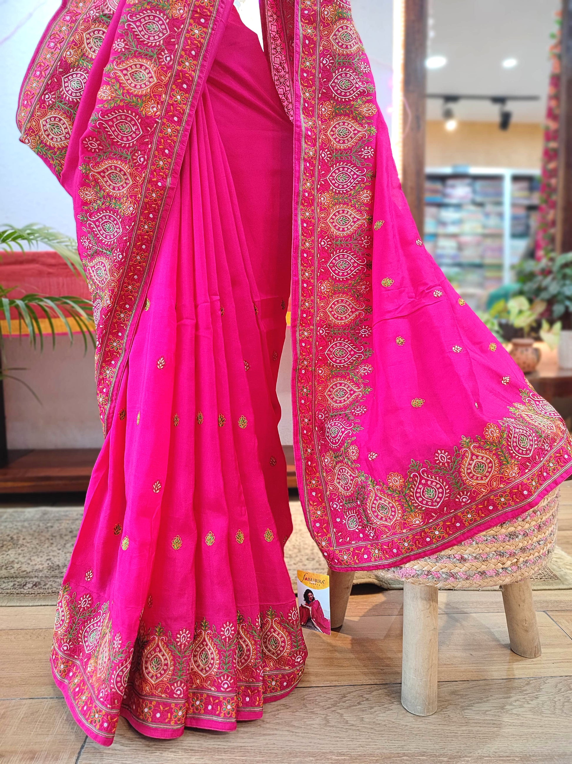 Pink Crepe Silk Saree with Banarasi Weaving Pallu & Border | Wedding Wear