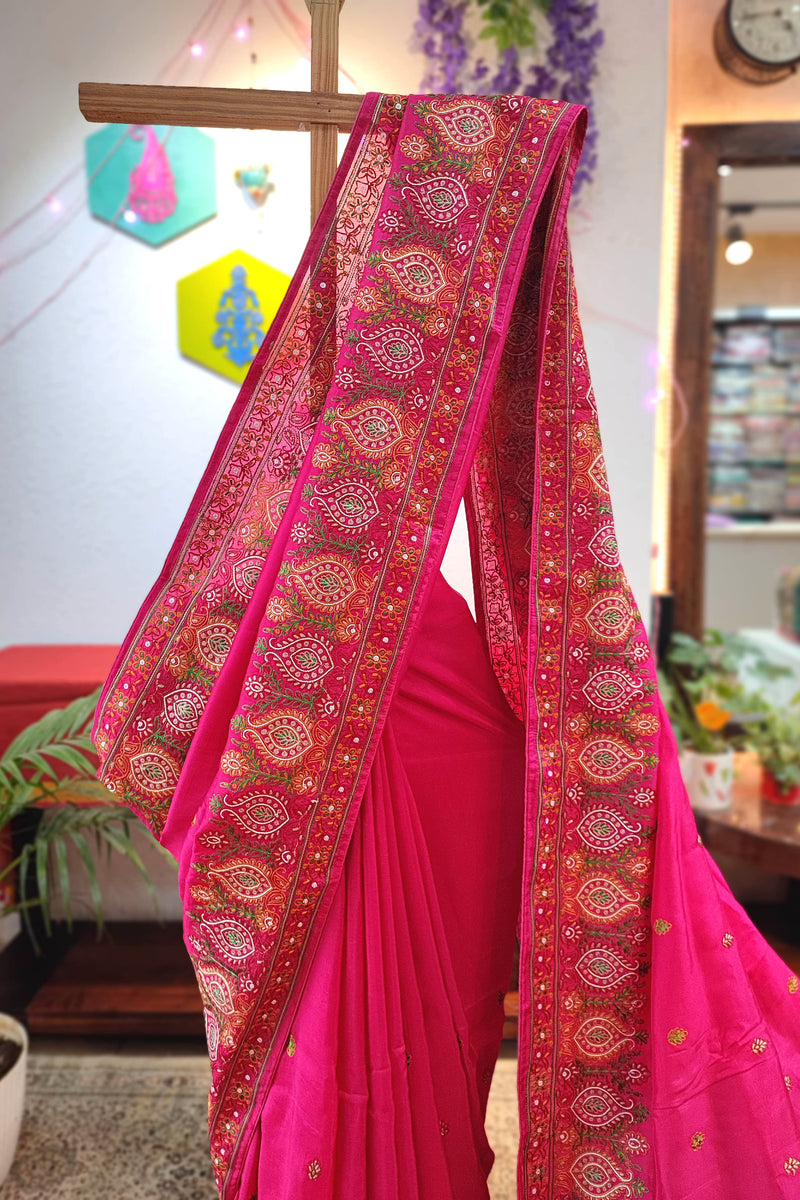 Pink Crepe Silk Saree with Banarasi Weaving Pallu & Border | Wedding Wear