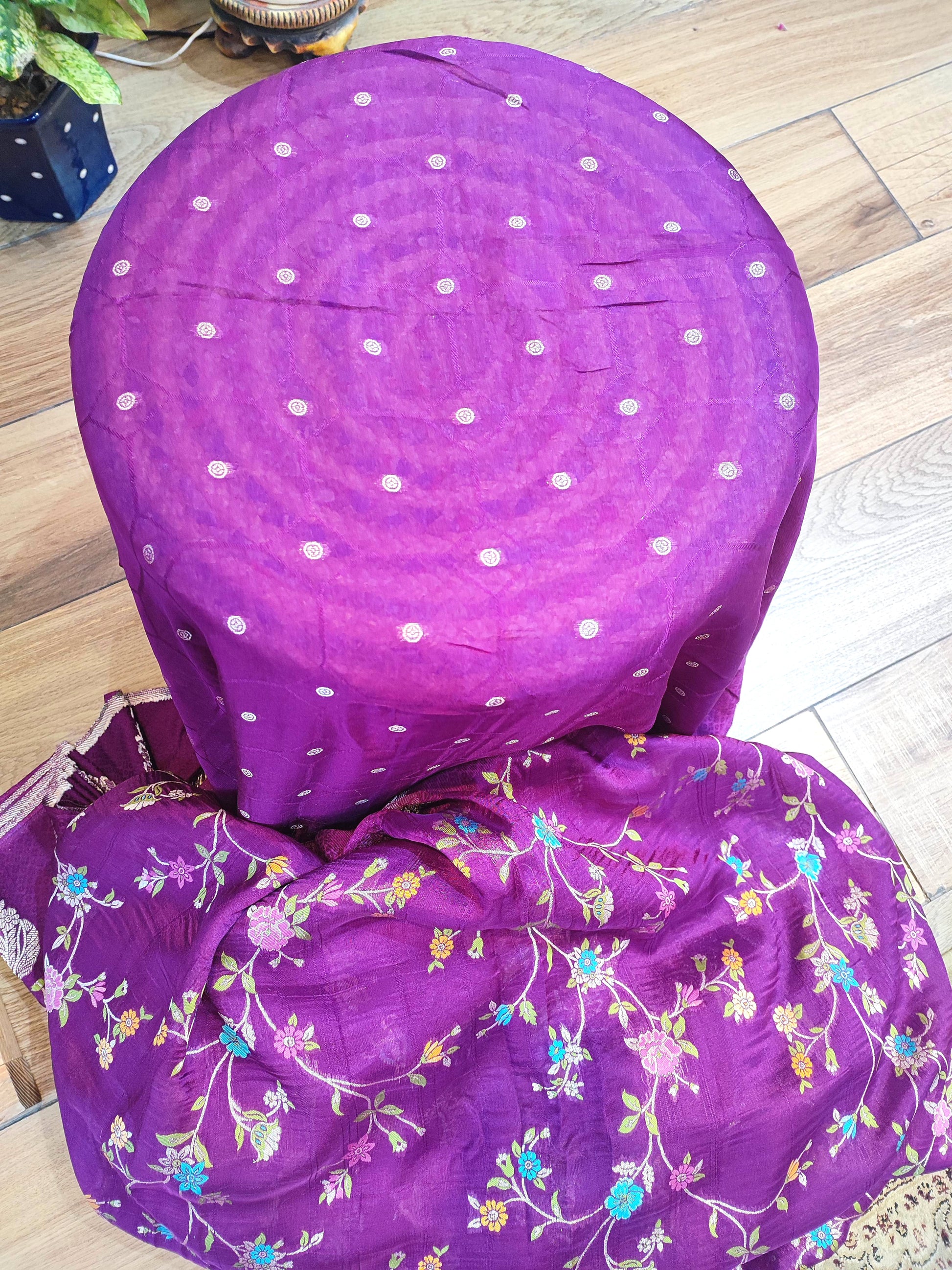 Purple Crepe Silk Saree with Meenakari Banarasi Pallu & Border Online