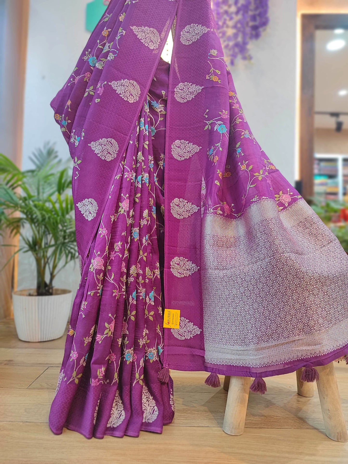 Meenakari Banarasi Crepe Silk Saree in Purple | Wedding Collection