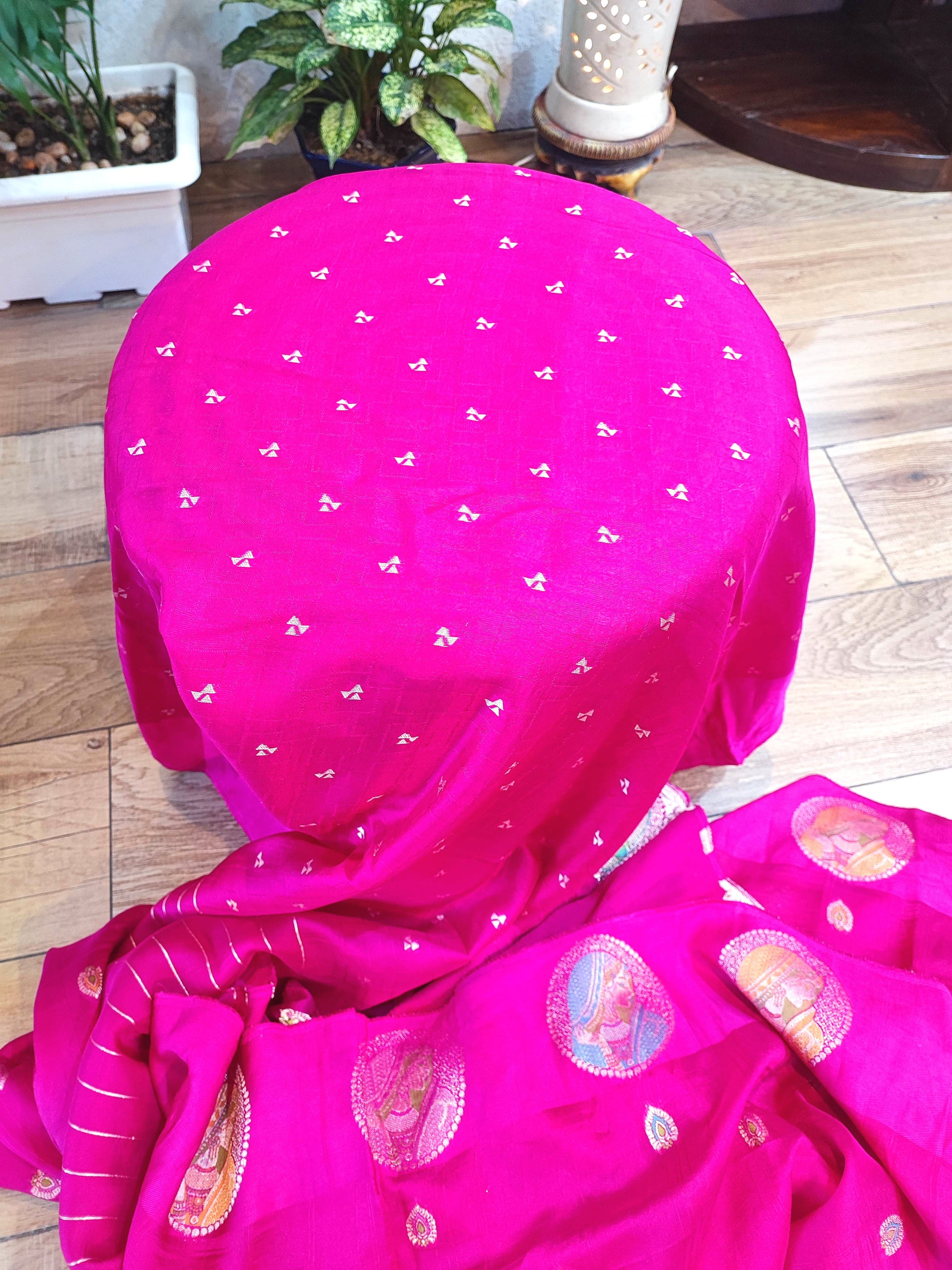 Pink Crepe Silk Saree with Meenakari Banarasi Border | Shop Now