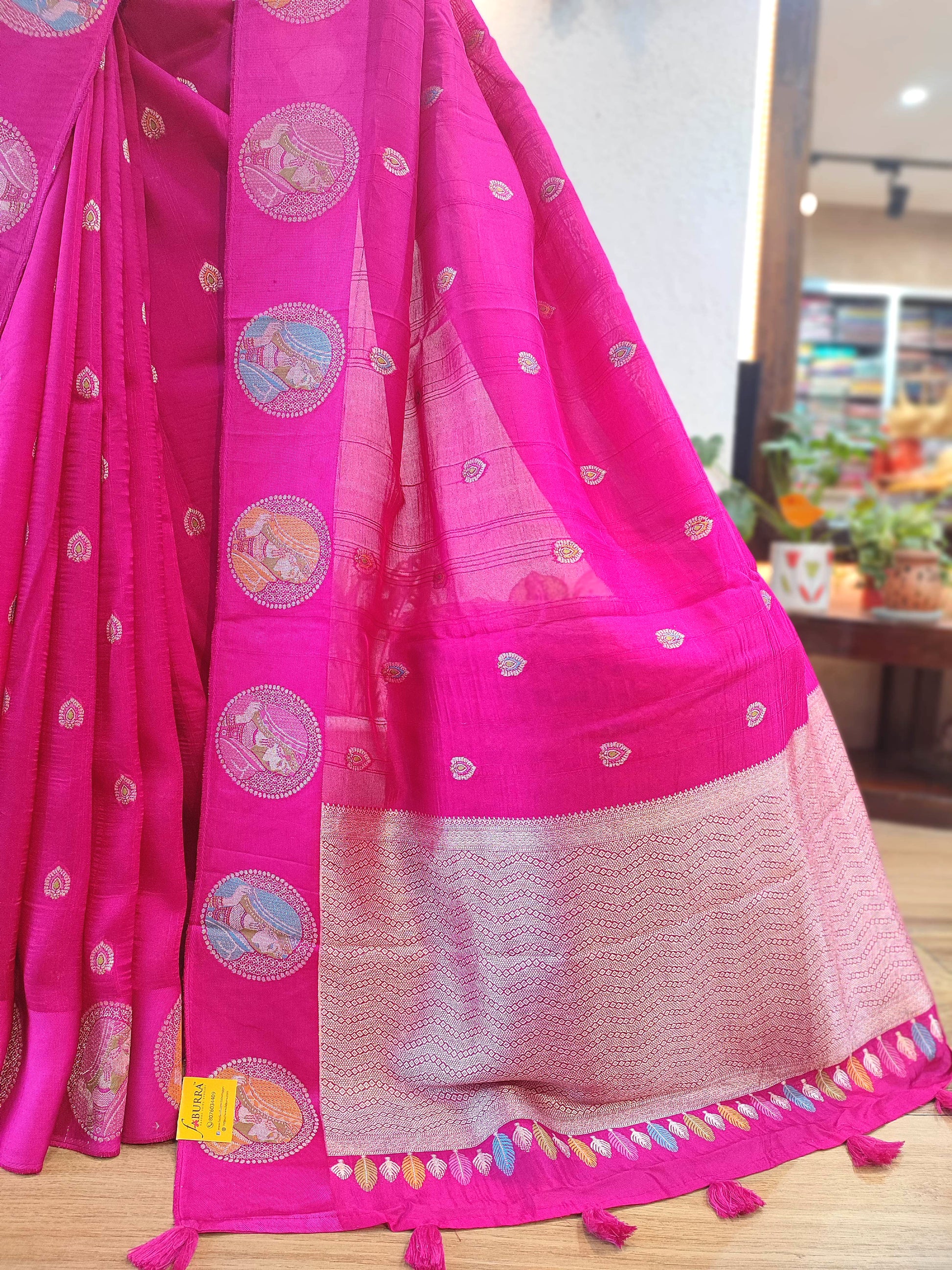 Pink Crepe Silk Saree with Meenakari Banarasi Border | Shop Now