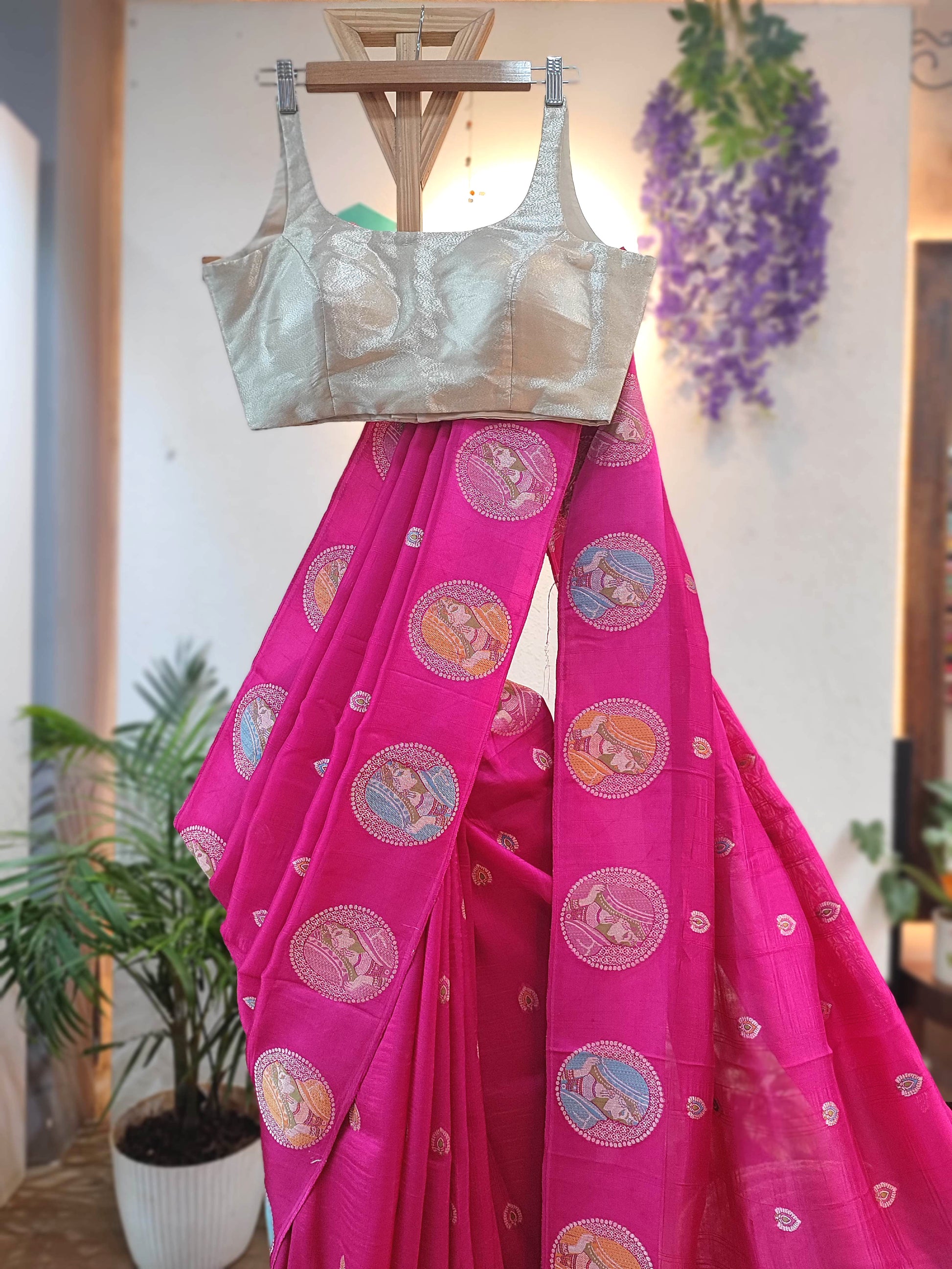 Pink Crepe Silk Saree with Meenakari Banarasi Border | Shop Now