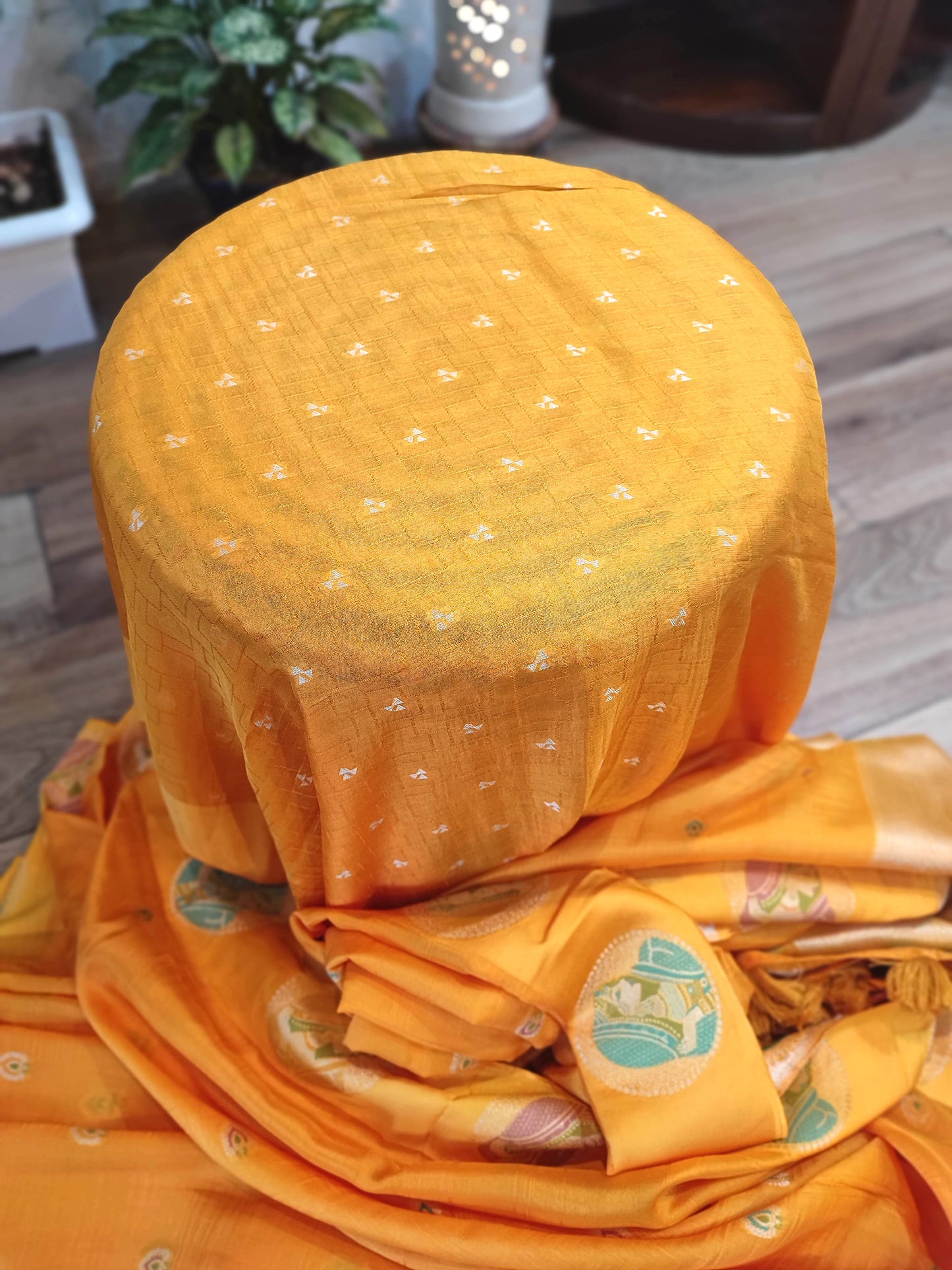 Yellow Crepe Silk Saree with Meenakari Banarasi Border | Ethnic Wear