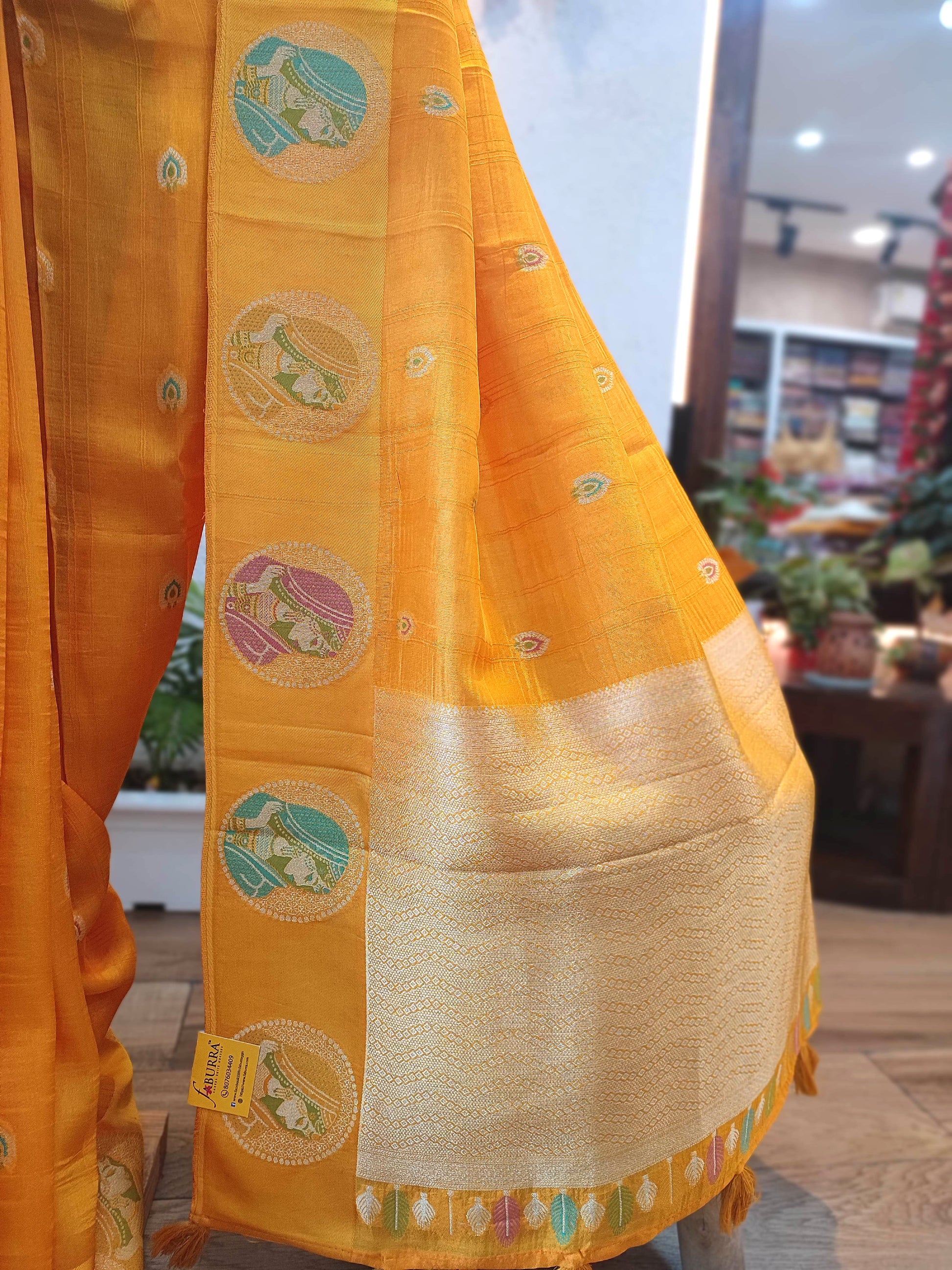 Yellow Crepe Silk Saree with Meenakari Banarasi Border | Ethnic Wear