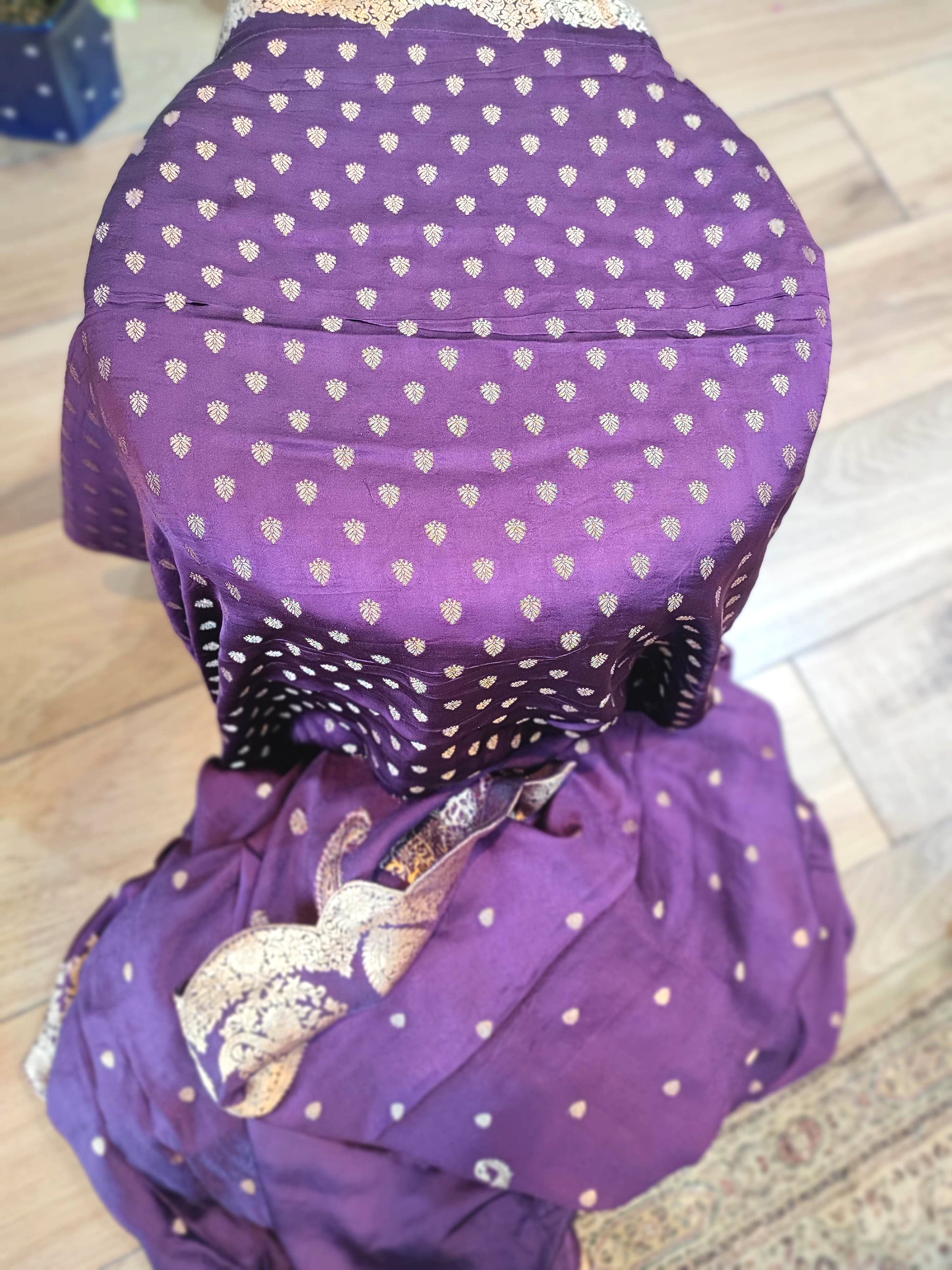 Royal Purple Gajji Silk Saree with Golden Zari Border | Festive Wear