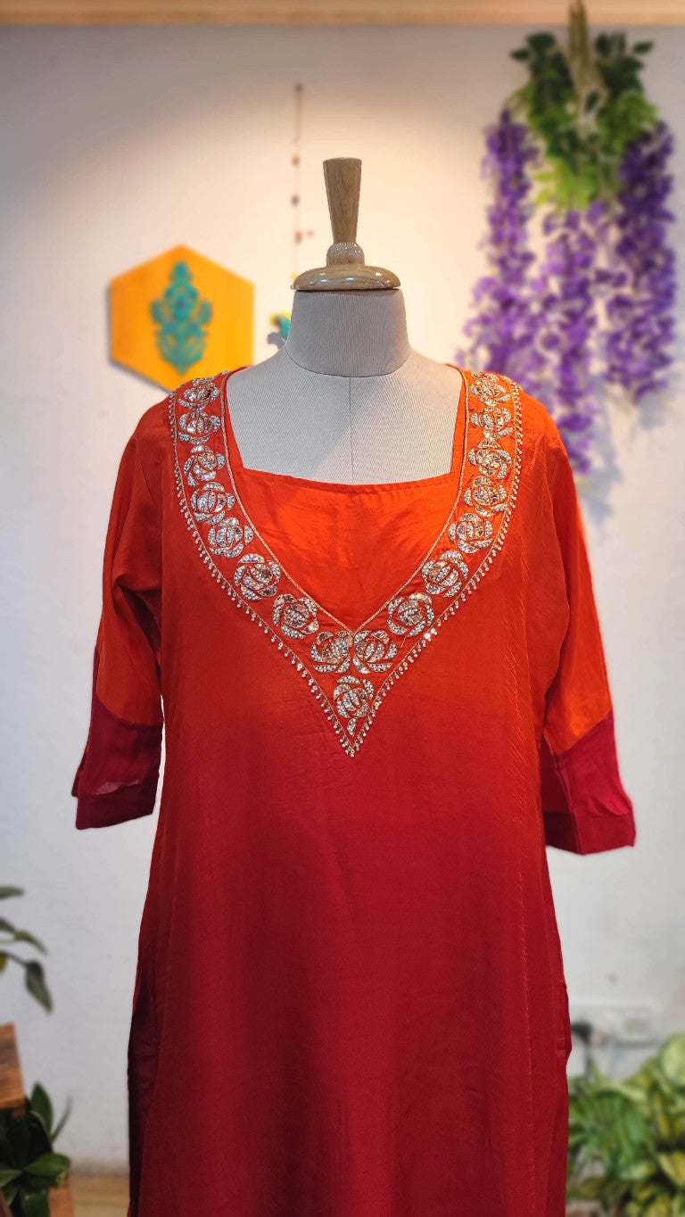 Buy Ombre Crepe Silk Partywear Suit with Handwork