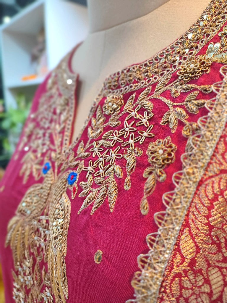 Buy Pink Chanderi Silk Partywear Suit with Bandhani Dupatta