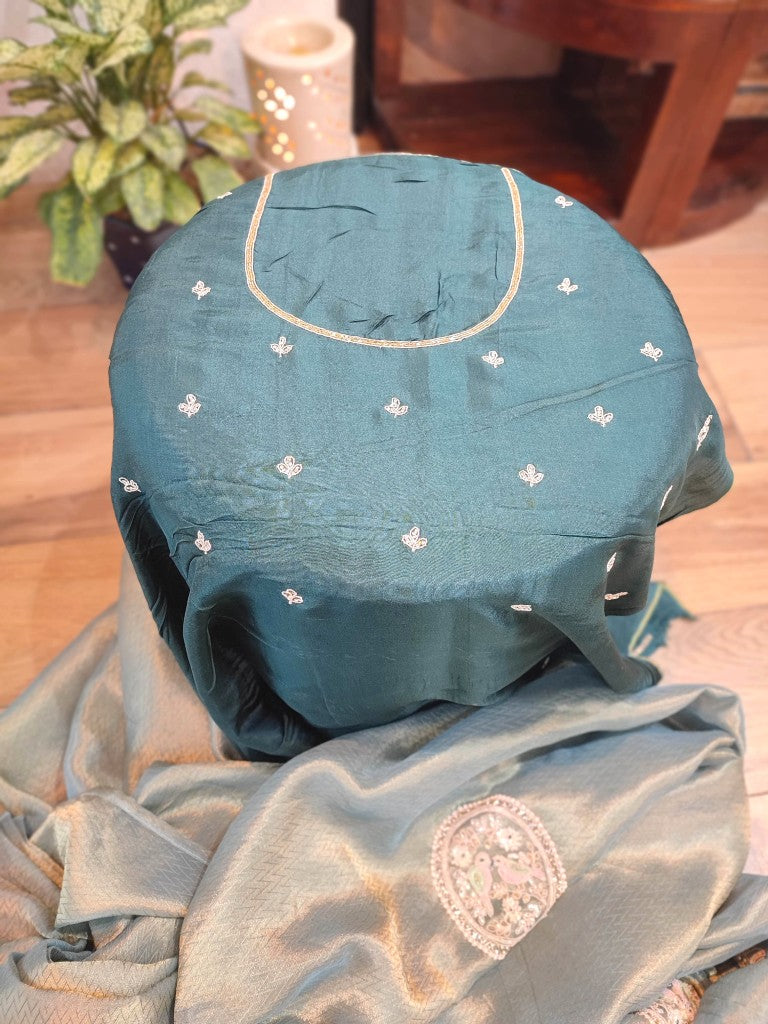 Buy Sea Green Shimmer Georgett Partywear Saree with Handwork