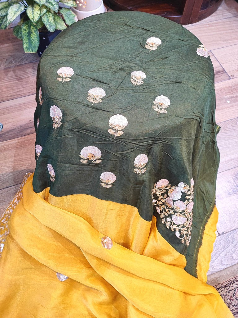 Buy Yellow Shimmer Georgette Partywear Saree Online