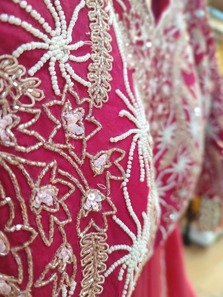 Pink Shimmer Georgette Partywear Saree | Shop Handwork Sarees Online