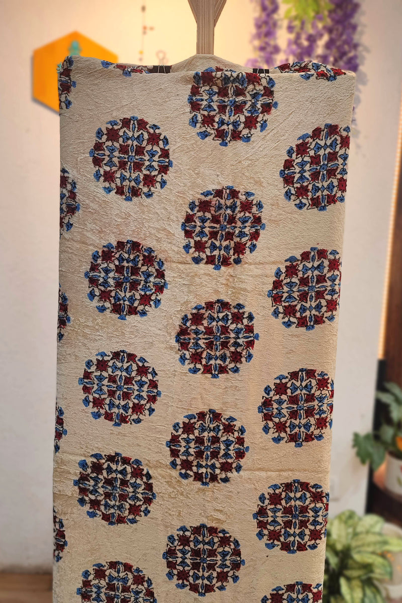 Cream Velvet Unstitched Suit Material with Mandala Motifs