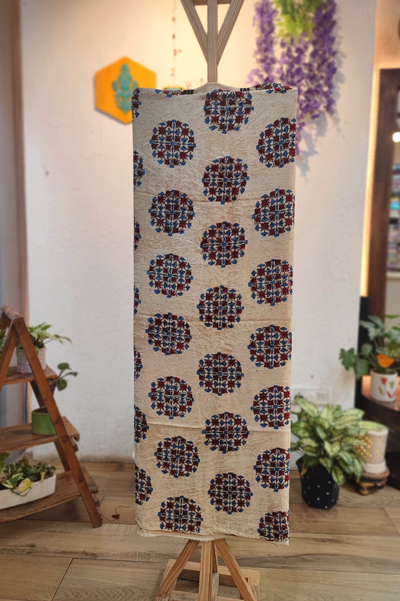 Cream Velvet Unstitched Suit Material with Mandala Motifs