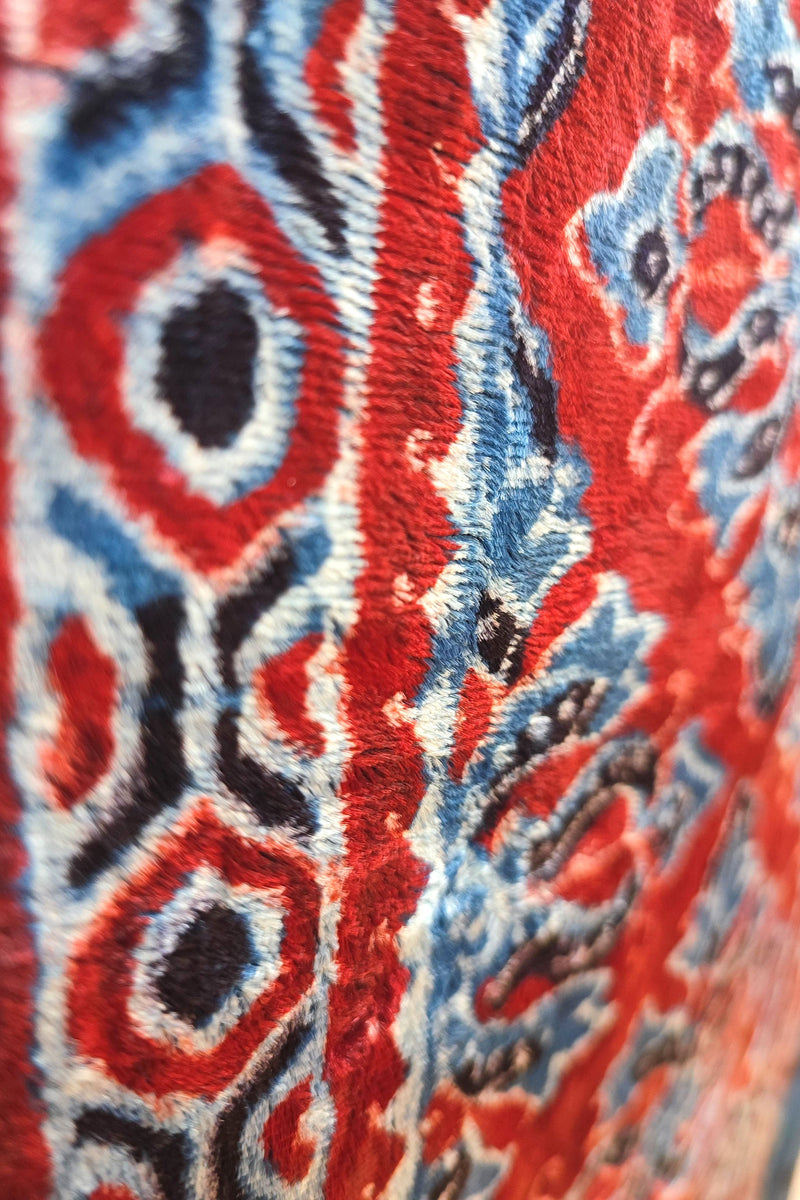 Blue Velvet Unstitched Suit Material with Heavy Front Panel & Bandhani Dot Pattern