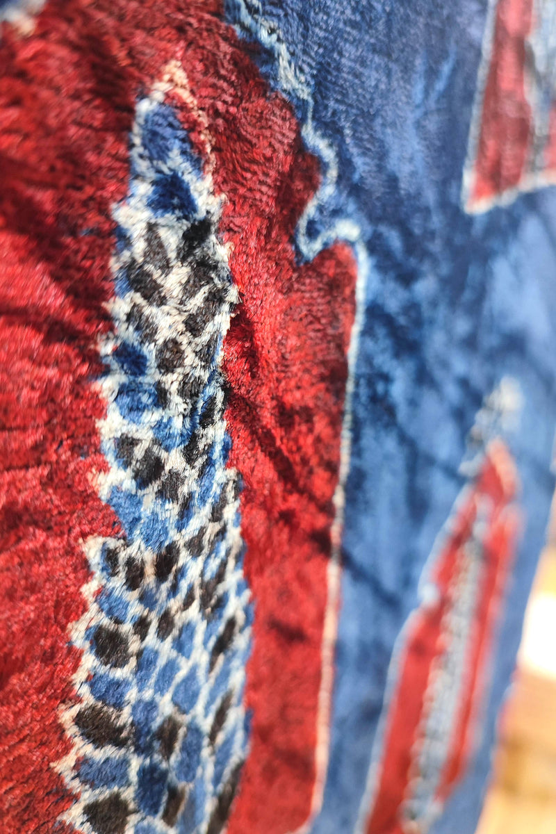 Blue Velvet Unstitched Suit Material with Mughal Arch Motifs