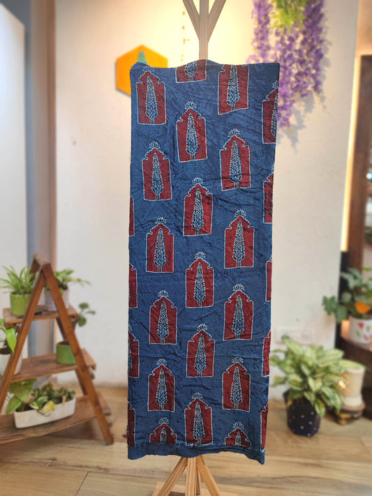 Blue Velvet Unstitched Suit Material with Mughal Arch Motifs