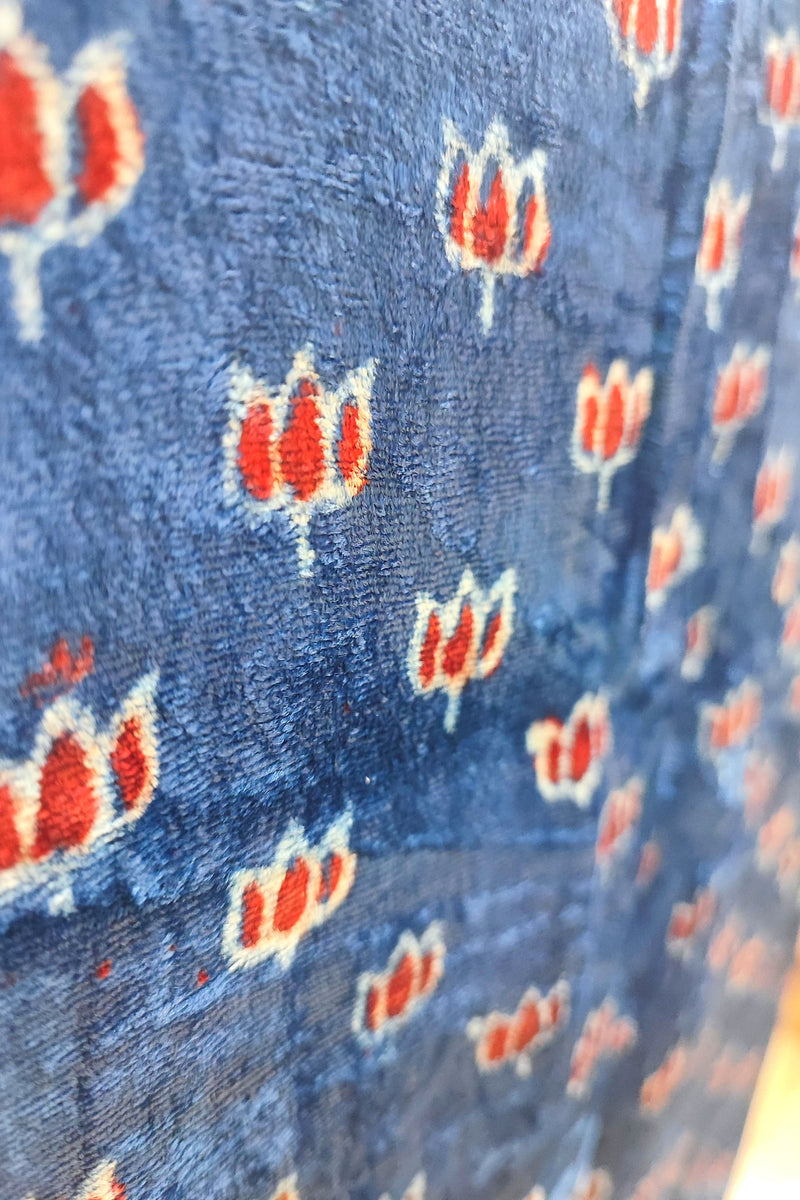 Blue Velvet Unstitched Suit Material with All-Over Floral Buti 