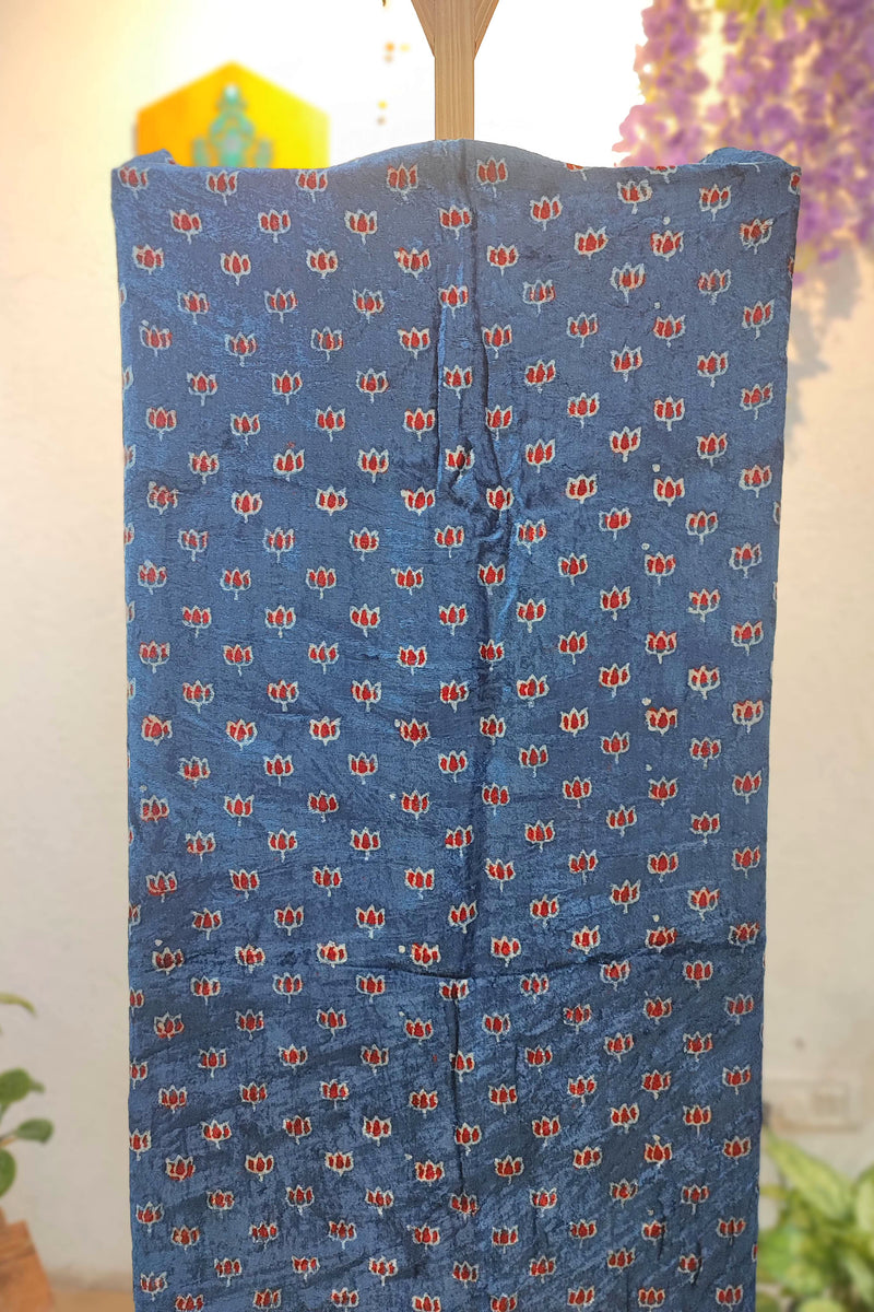 Blue Velvet Unstitched Suit Material with All-Over Floral Buti 