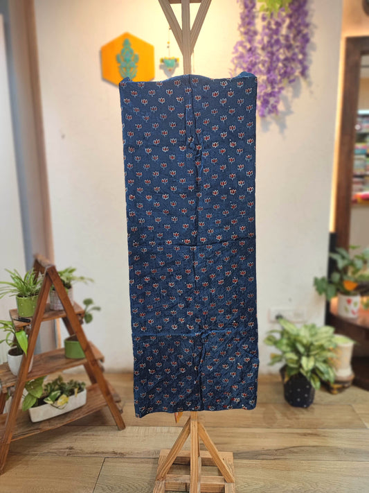 Blue Velvet Unstitched Suit Material with All-Over Floral Buti 