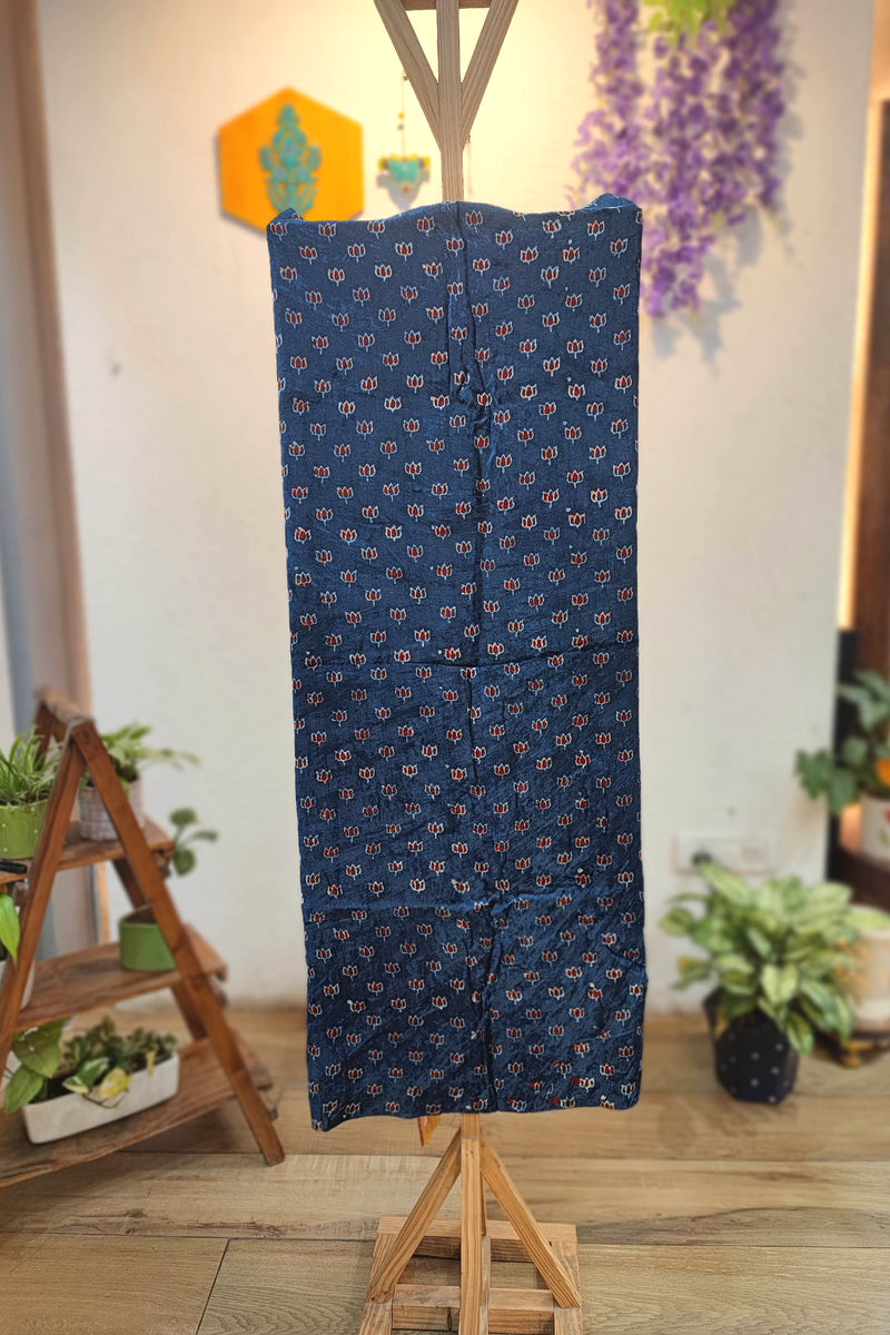 Blue Velvet Unstitched Suit Material with All-Over Floral Buti 