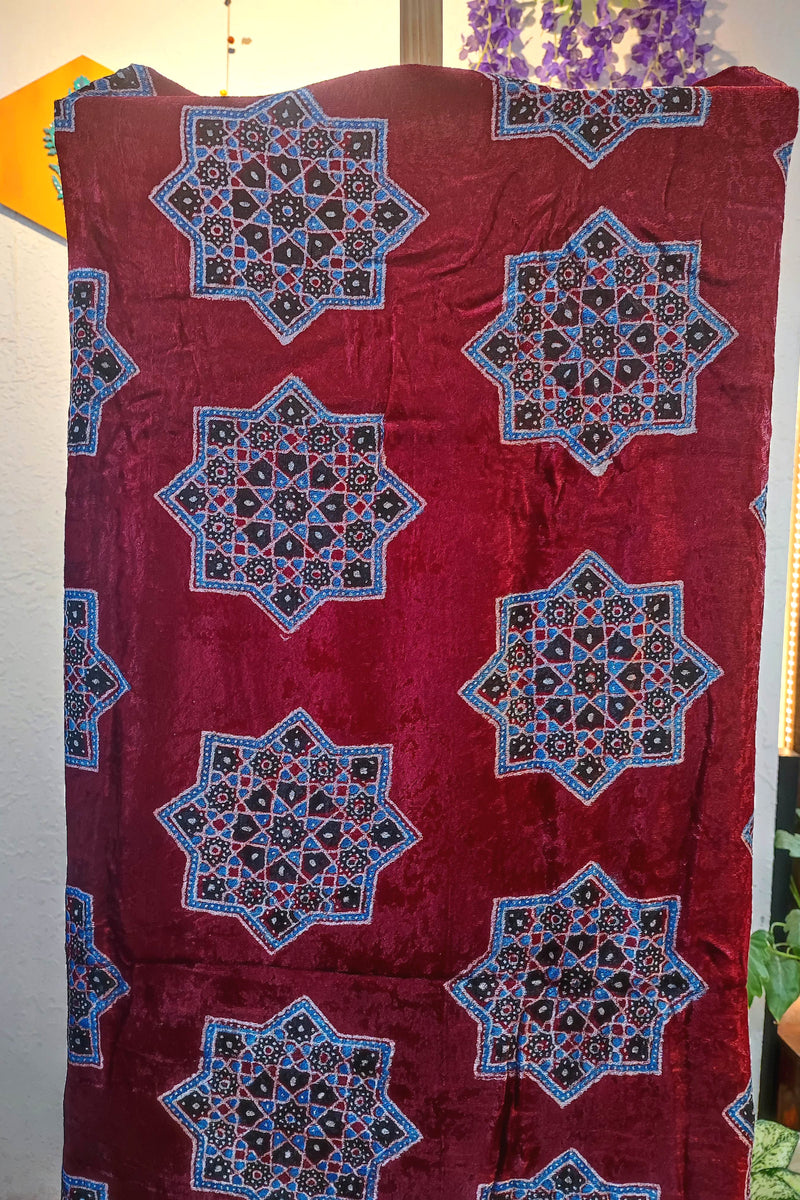 Wine Maroon Velvet Unstitched Suit Material 