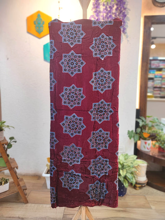 Wine Maroon Velvet Unstitched Suit Material 