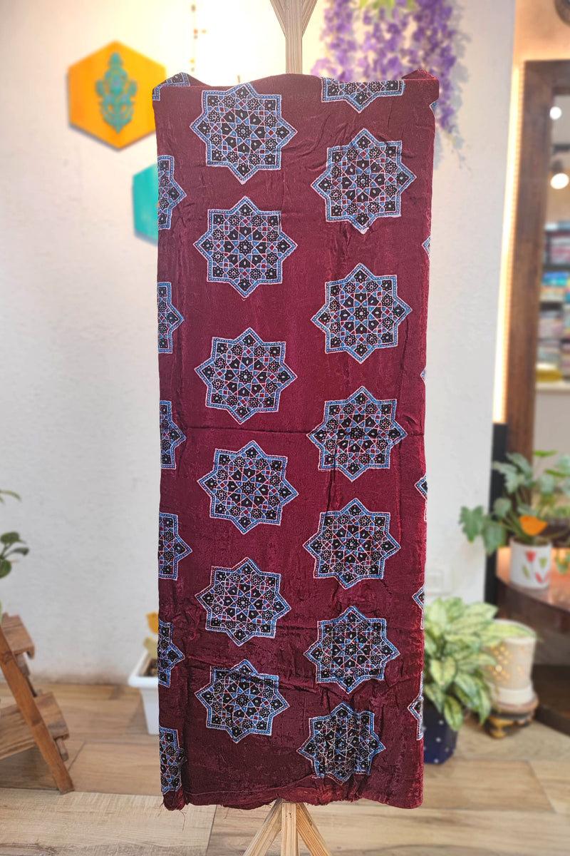 Wine Maroon Velvet Unstitched Suit Material 