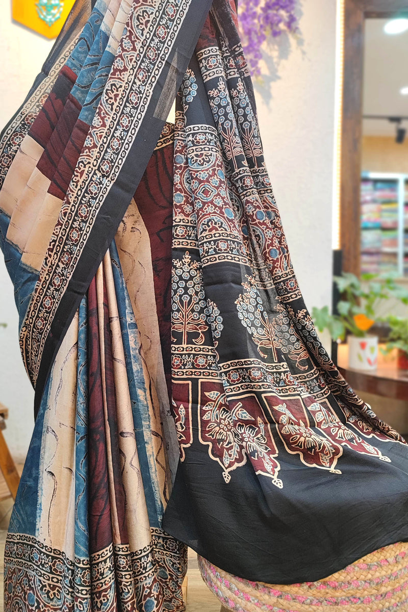 Multicolor Kalamkari Print Modal Silk Saree with Heritage Pallu