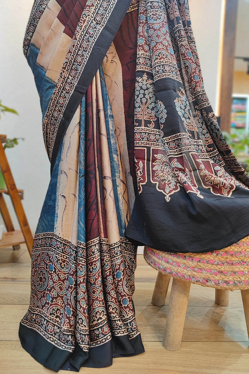 Multicolor Kalamkari Print Modal Silk Saree with Heritage Pallu