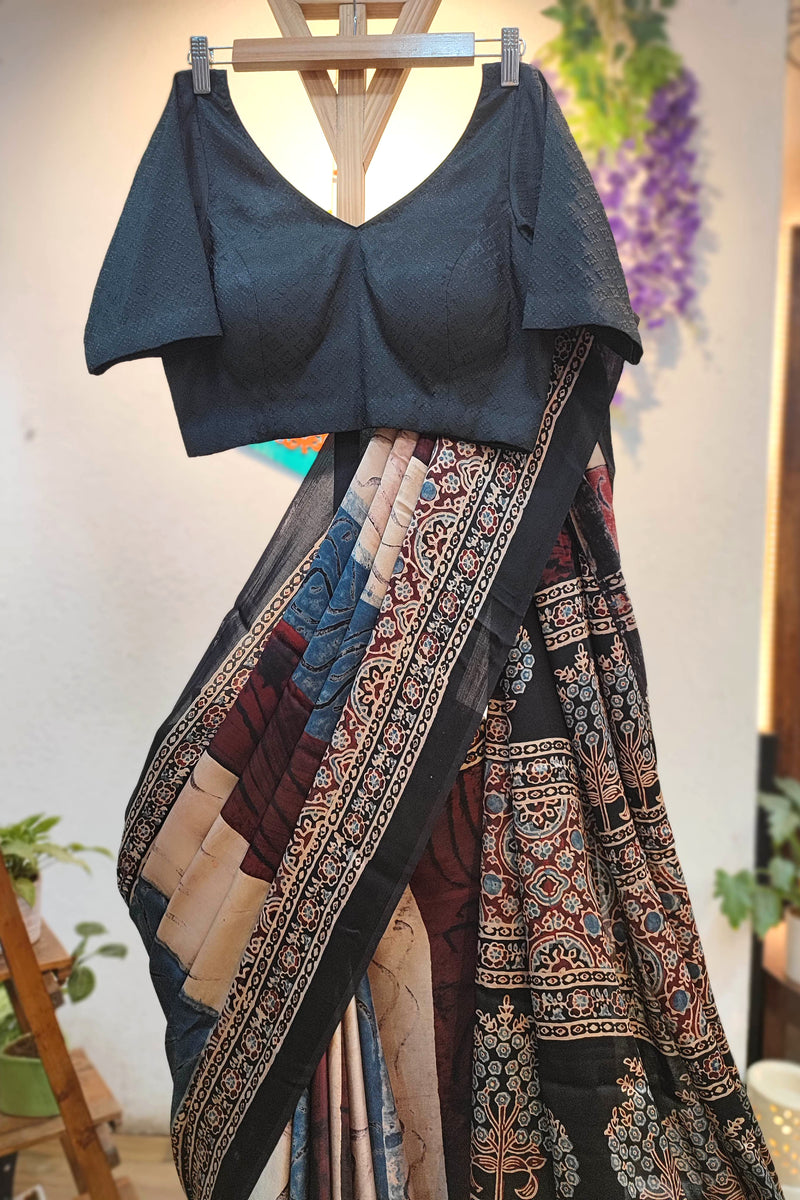 Multicolor Kalamkari Print Modal Silk Saree with Heritage Pallu