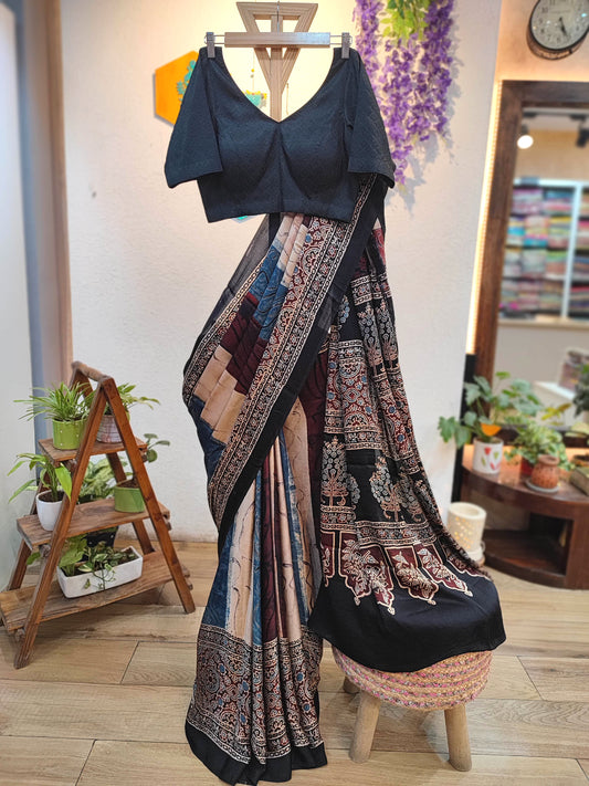 Multicolor Kalamkari Print Modal Silk Saree with Heritage Pallu