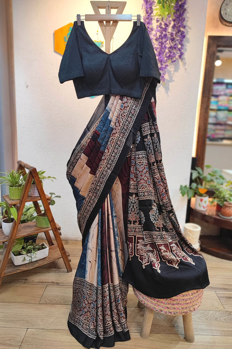 Multicolor Kalamkari Print Modal Silk Saree with Heritage Pallu