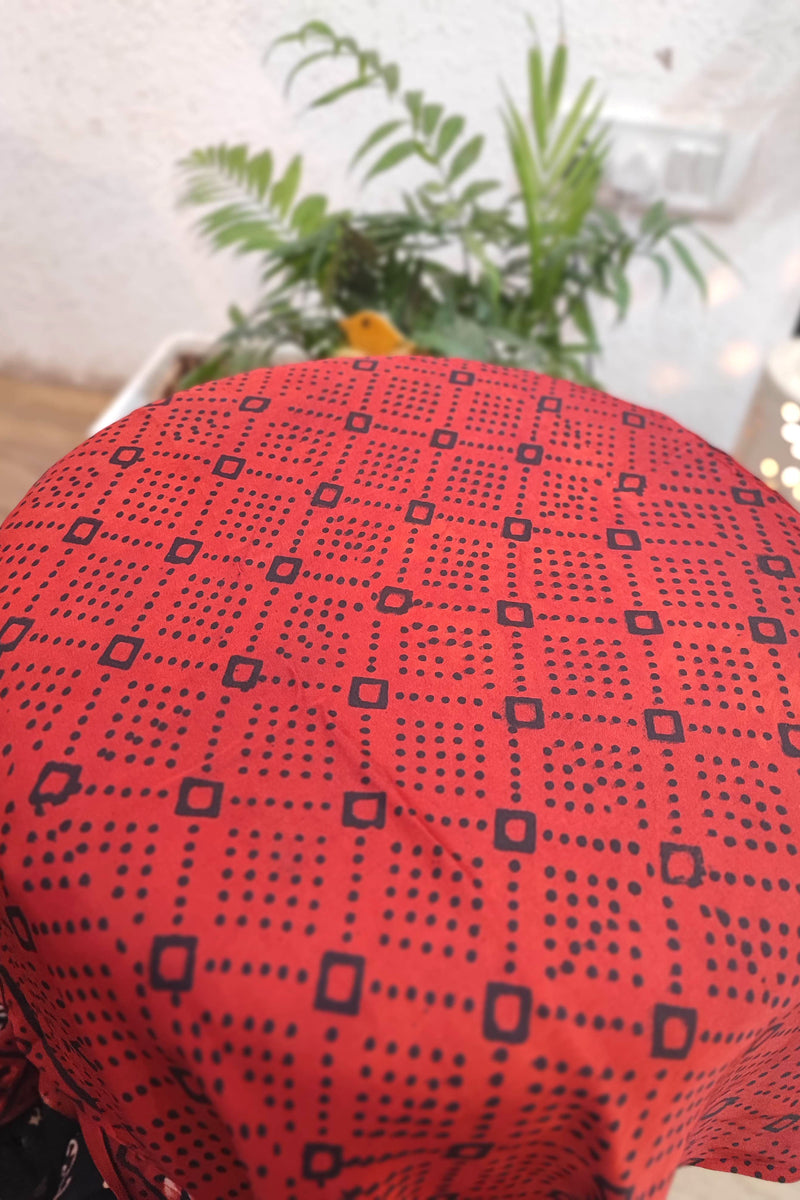 Black & Maroon Ajrakh Print Modal Saree | Soft Modal Fabric