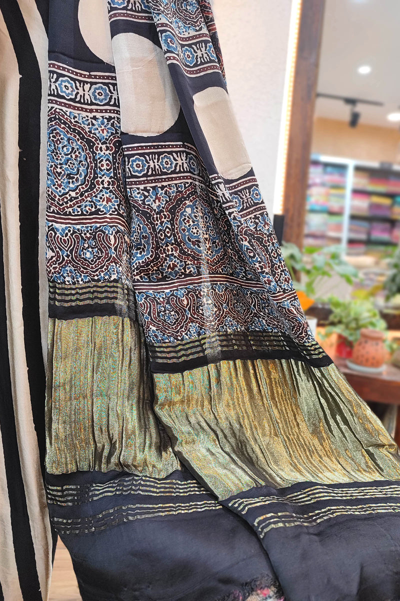 Black & Cream Modal Saree with Woven Pallu | Premium Soft Modal