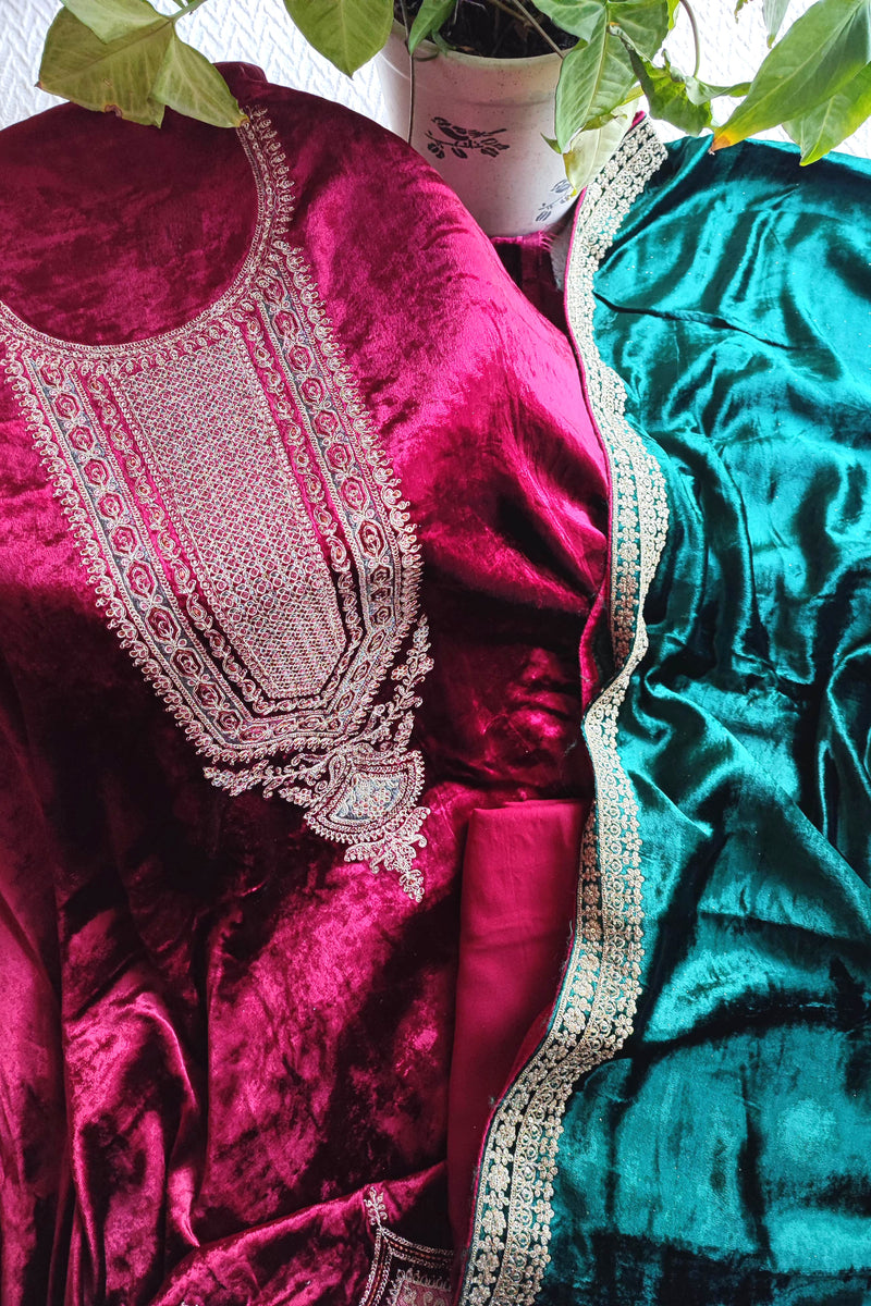 maroon velvet heavy embroidered suit