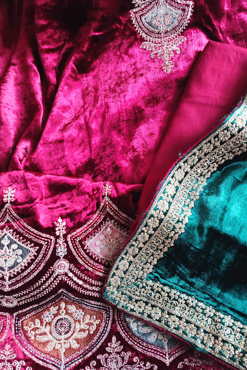 maroon velvet heavy embroidered suit