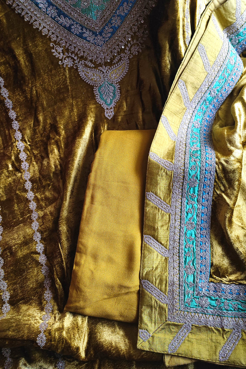mustard gold velvet heavy embroidered suit