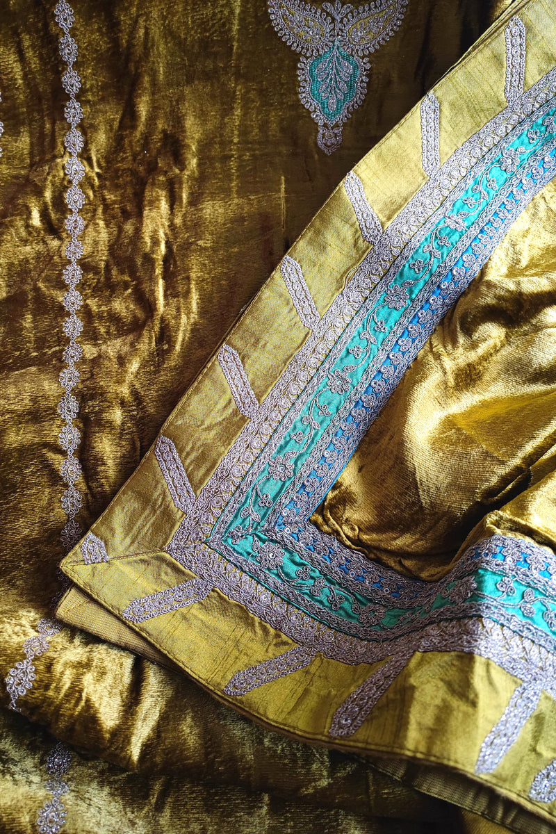 mustard gold velvet heavy embroidered suit