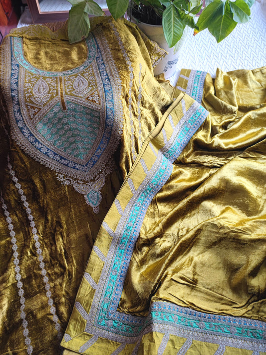 mustard gold velvet heavy embroidered suit