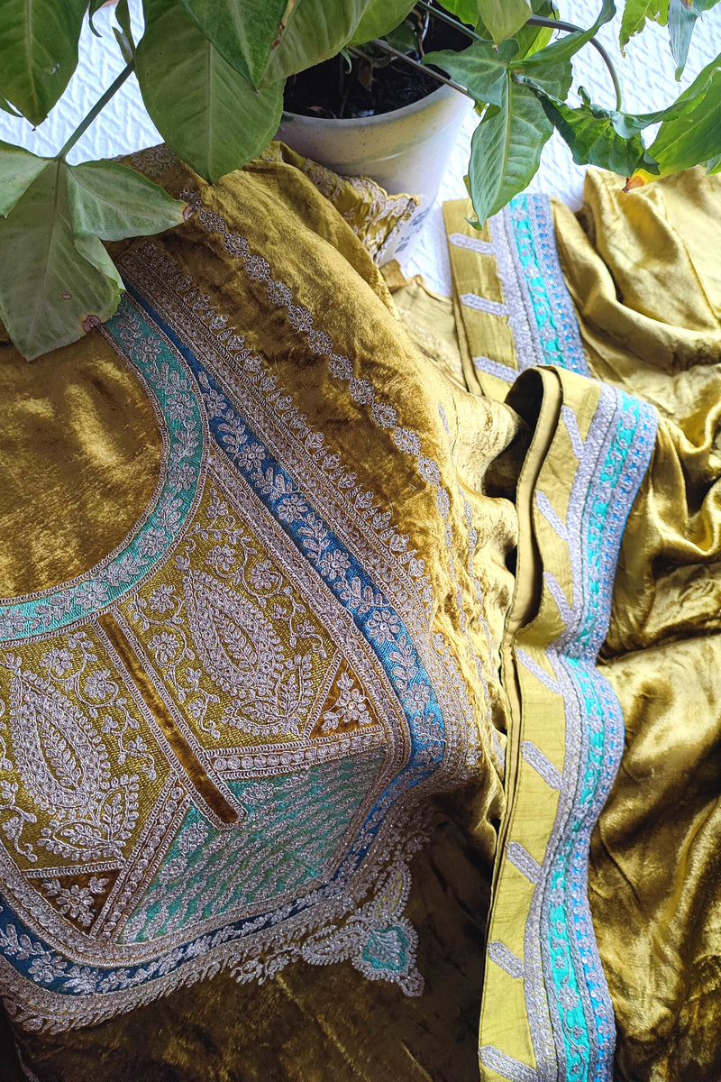 mustard gold velvet heavy embroidered suit