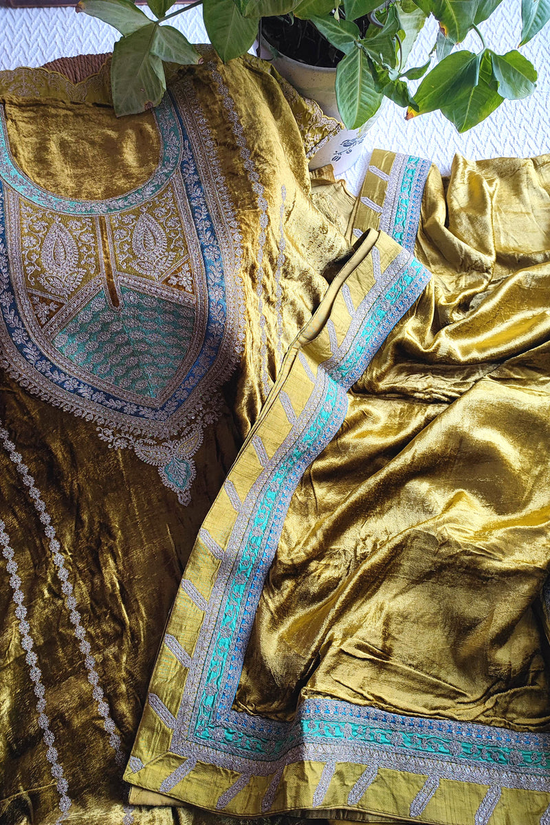 mustard gold velvet heavy embroidered suit