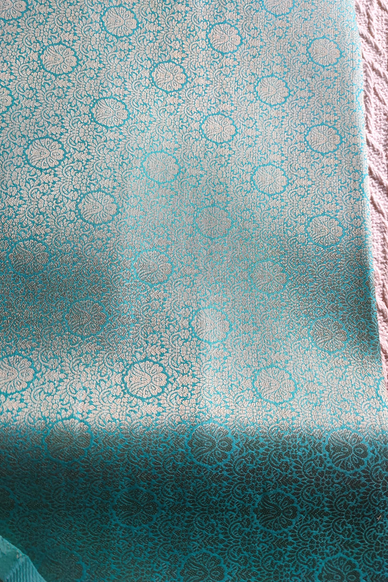 Turquoise Banarasi Georgette Suit with Gold Floral Zari & Organza-Style Dupatta