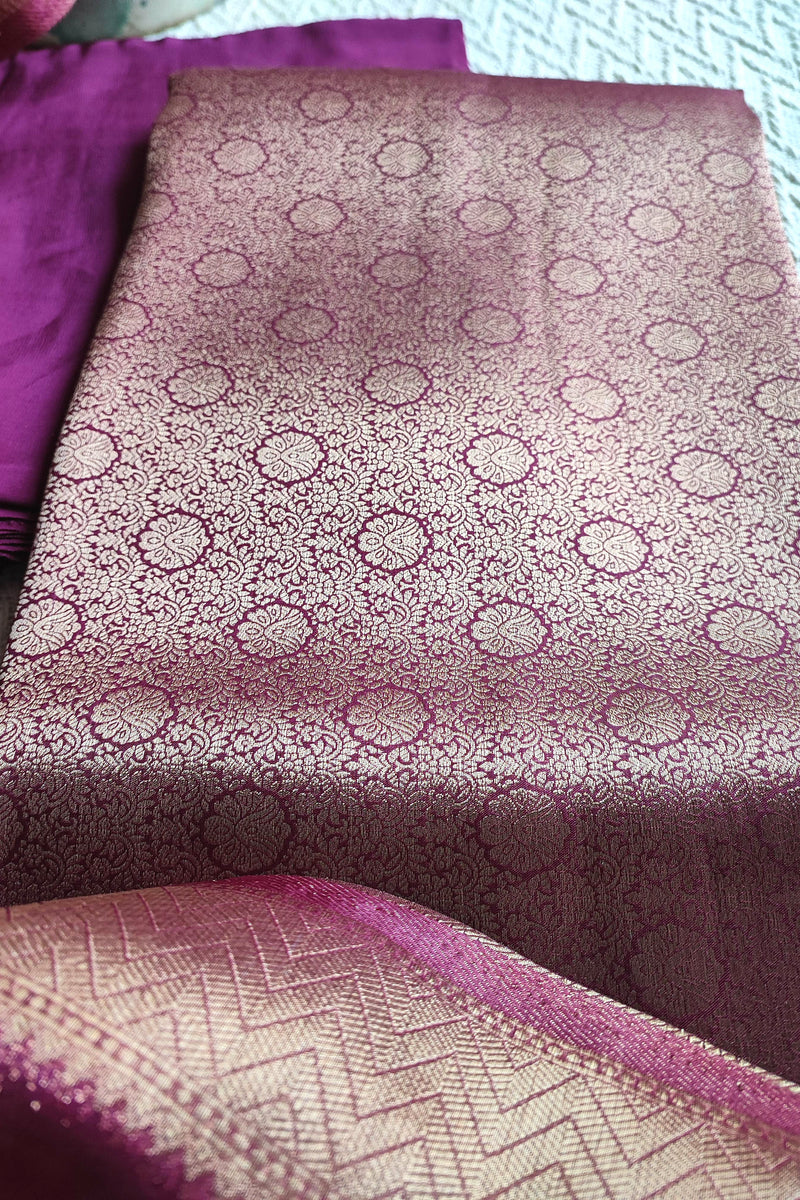 Organza dupatta with woven zari border in pink tone